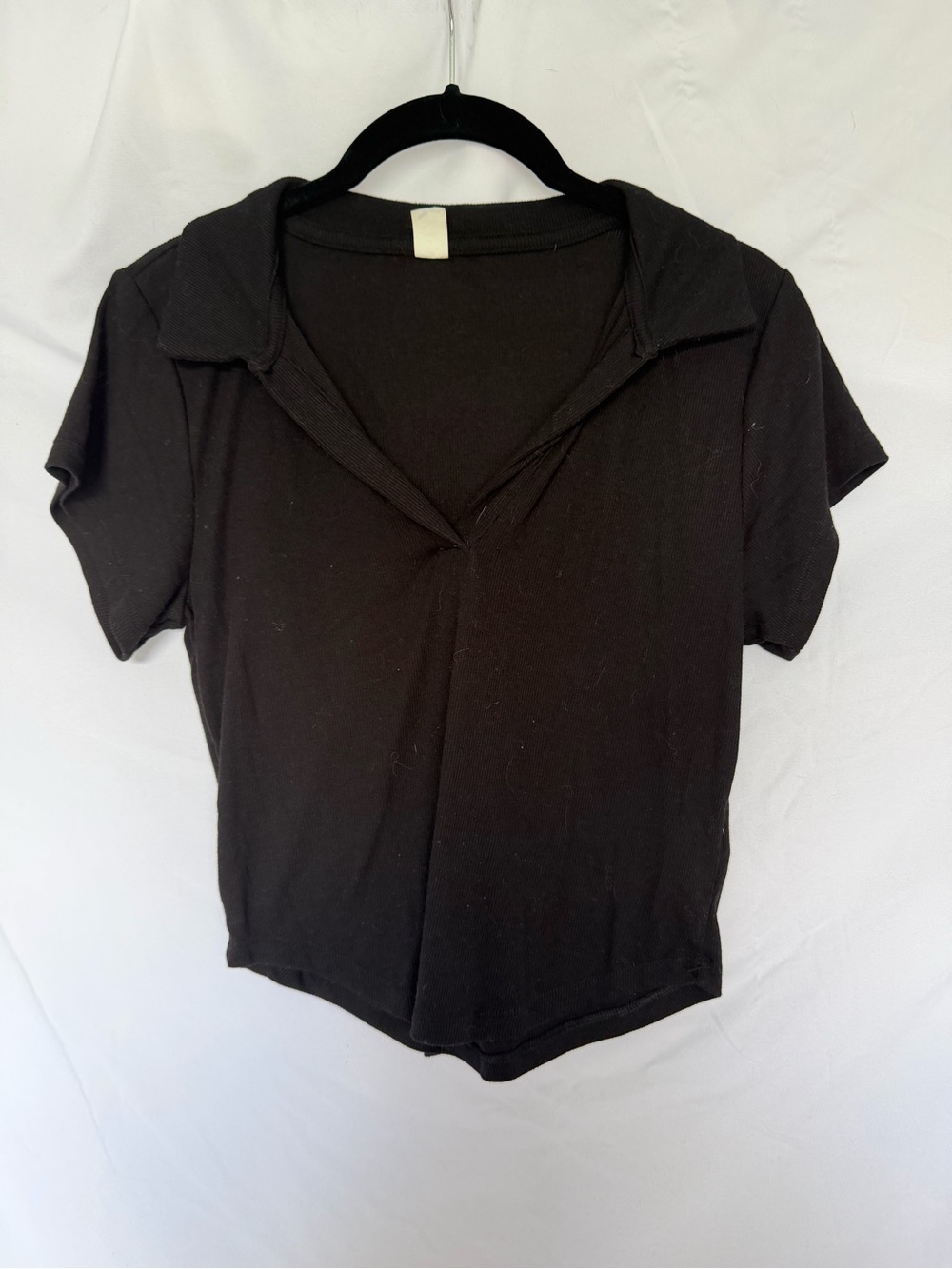 Old Navy Black Ribbed Short Sleeve V-Neck Polo Tee